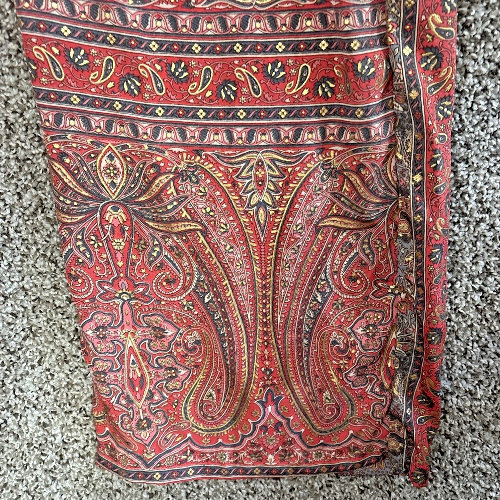 Cienna Pants Women S Silk Poly Blend Gold Red Floral Paisley Wide Leg Pants Boho - Picture 7 of 16